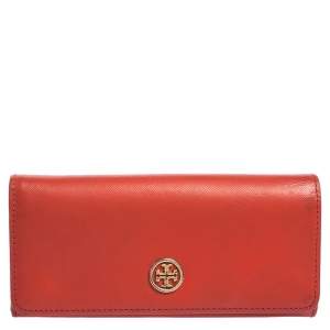 Tory Burch Red Leather Robinson Flap Continental Wallet