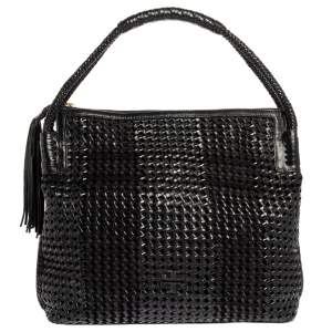 مملوكة مسبقًا Tory Burch Black Woven Leather Taylor Hobo
