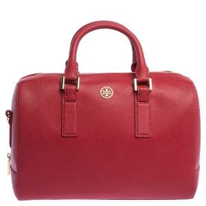 Tory Burch Red Leather Medium Robinson Boston Bag
