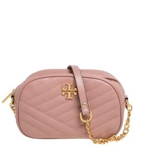 Pre Owned Tory Burch Pink Leather Kira Camera Crossbody Bag