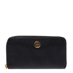 Pre Owned Tory Burch Black Leather Robinson Zip Around Wallet
