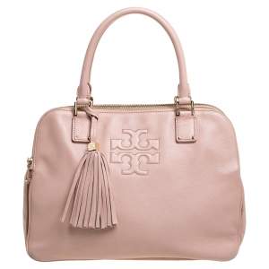 Pre Owned Tory Burch Powder Pink Leather Thea Double Zip Satchel