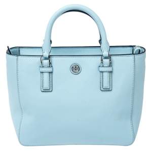 Pre Owned Tory Burch Light Blue Leather Mini Emerson Tote