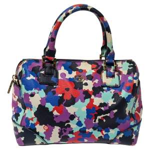 Pre Owned Tory Burch Multicolor New Camouflage Floral Leather Robinson Satchel