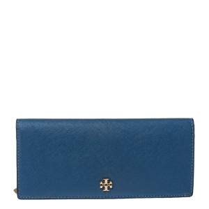 Pre Owned Tory Burch Blue Leather Robinson Wallet