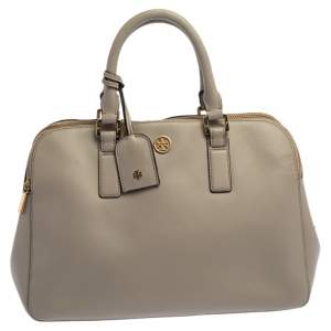 Tory Burch Taupe Leather Robinson Double Zip Dome Satchel