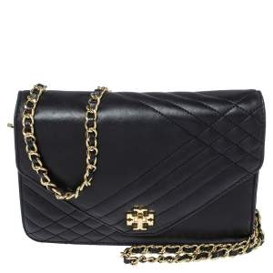 Pre Owned Tory Burch Black Leather Kira Envelope Flap Chain Bag