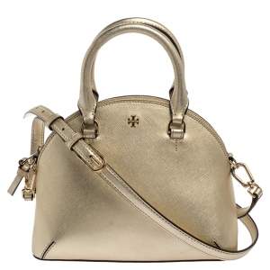 Pre Owned Tory Burch Gold Leather Mini Robinson Dome Satchel