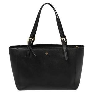 Pre Owned Tory Burch Black Leather York Buckle Tote