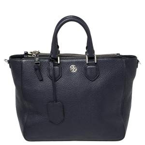 مملوكة مسبقًا Tory Burch Navy Blue Leather Robinson Double Zip Tote 