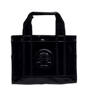 Pre Owned Tory Burch Black Patent Leather and Canvas Mini Tory Tote