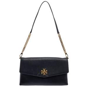 Pre Owned Tory Burch Black Leather Kira Chain Clutch