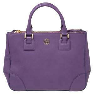 Pre Owned Tory Burch Purple Leather Robinson Double Zip Tote