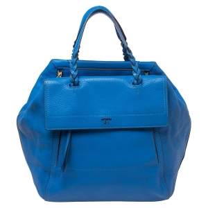 Pre Owned Tory Burch Royal Blue Leather Half Moon Satchel
