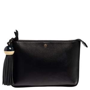 Pre Owned Tory Burch Black Leather Kira Tassel Crossbody Bag