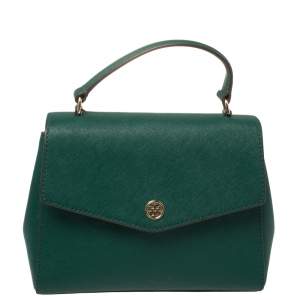 Pre Owned Tory Burch Green Leather Robinson Small Top Handle Bag
