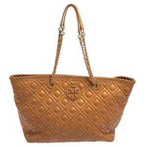 مملوكة مسبقًا Tory Burch Brown Quilted Leather Marion Tote