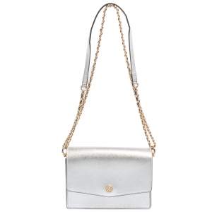 مملوكة مسبقًا حقيبة كتف تورى بورش ميني روبينسون جلد فضي ميتالك