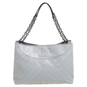 Tory Burch Grey Quilted Leather Alexa Tote