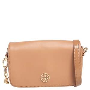 Pre Owned Tory Burch Beige Leather Robinson Chain Crossbody Bag