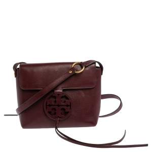 Pre Owned Tory Burch Burgundy Leather Miller Crossbody Bag