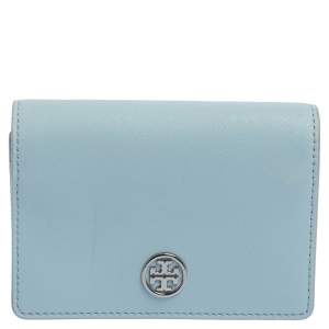 Tory Burch Sky Blue Saffiano Leather Robinson Trifold Wallet