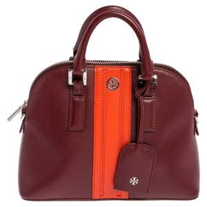 Pre Owned Tory Burch Burgundy Leather Mini Robinson Satchel
