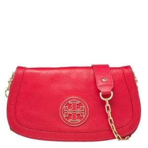 Pre Owned Tory Burch Red Leather Britten Crossbody Bag