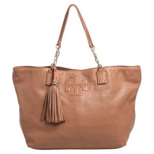 Pre Owned Tory Burch Brown Leather Large Thea Tote