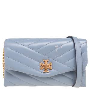Pre Owned Tory Burch Grey Chevron Leather Kira Crossbody Bag