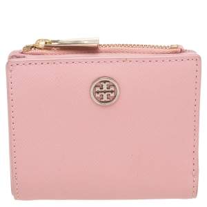 مملوكة مسبقًا Tory Burch Pink Leather Bifold Robison Wallet