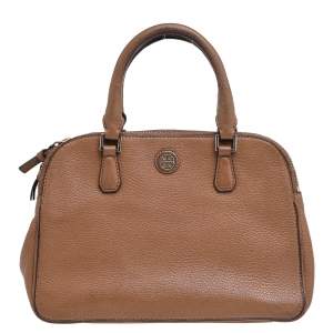 Pre Owned Tory Burch Brown Leather Robinson Double Zip Dome Satchel