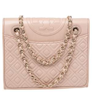 Tory Burch Blush Pink Leather Medium Fleming Shoulder Bag