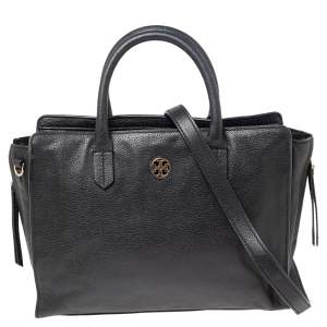 مملوكة مسبقًا حقيبة يد توتس توري برش جلد أسود بسحاب جانبي