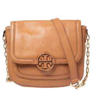 Pre Owned حقيبة كتف توري برش اماندا جلد بني فاتح بقلاب 