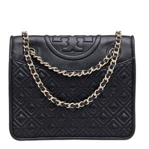 Pre Owned حقيبة كتف توري برش فليمنغ جلد أسود متوسطة