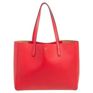 مملوكة مسبقًا حقيبة يد توري برش شوبر ديور جلد حُبيبي أحمر بيري