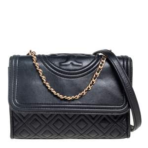 Tory Burch Black Leather Small Fleming Convertible Shoulder Bag