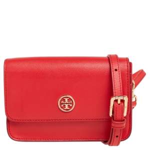 Pre Owned Tory Burch Red Leather Mini Robinson Shoulder Bag