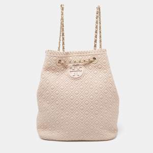 Tory Burch Powder Pink Leather Drawstring Backpack