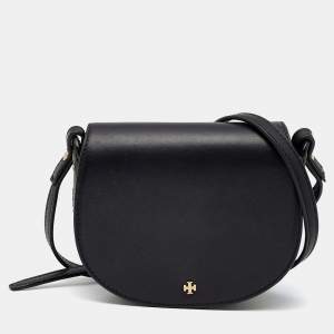 Pre Owned Tory Burch Black Leather Emerson Mini Saddle Crossbody Bag