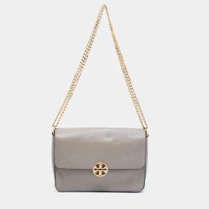 Pre Owned Tory Burch Grey Leather Chelsea Shoulder Bag