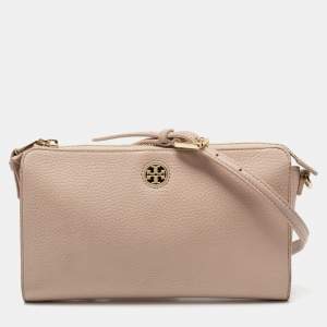 Pre Owned Tory Burch Beige Leather Robinson Crossbody Bag