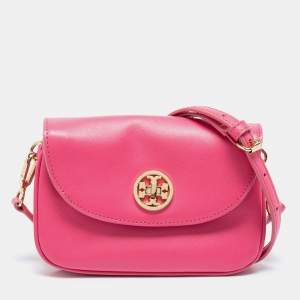 Pre Owned Tory Burch Pink Leather Small Robinson Crossbody Bag