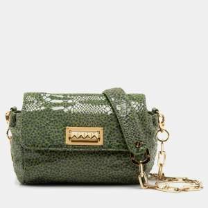 Pre Owned Tory Burch Green/Blue Python Print Patent Leather Shoulder Bag