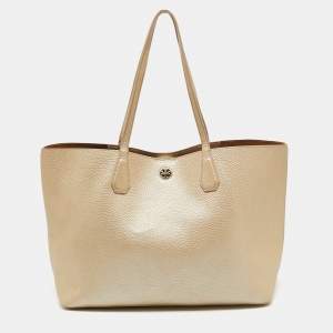 Pre Owned Tory Burch Metallic Beige Leather Perry Tote