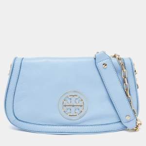 Pre Owned Tory Burch Pale Blue Leather Amanda Crossbody Bag