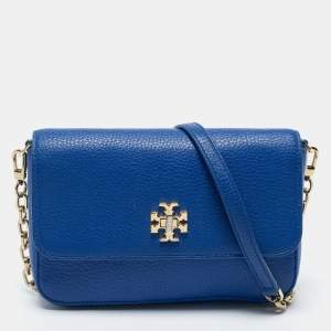 Pre Owned Tory Burch Blue Leather Robinson Chain Crossbody Bag