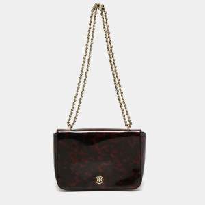 Pre Owned Tory Burch Black/Brown Patent Leather Robinson Shoulder Bag