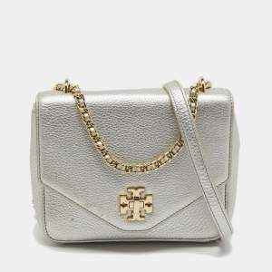 Pre Owned Tory Burch Silver Leather Mini Kira Crossbody Bag